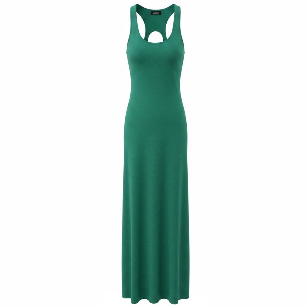 bebe Maxi Dress Green Sleeveless Side Slits Bodycon Solid Womens XS